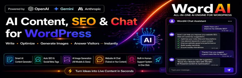 WordAI Pro AI content, SEO scan and chat for WordPress